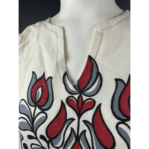 Vtg Royal Miss Fashion Rayon Floral Shift Dress Cream Red Gray Pullover Sz 13-14 - Picture 6 of 16